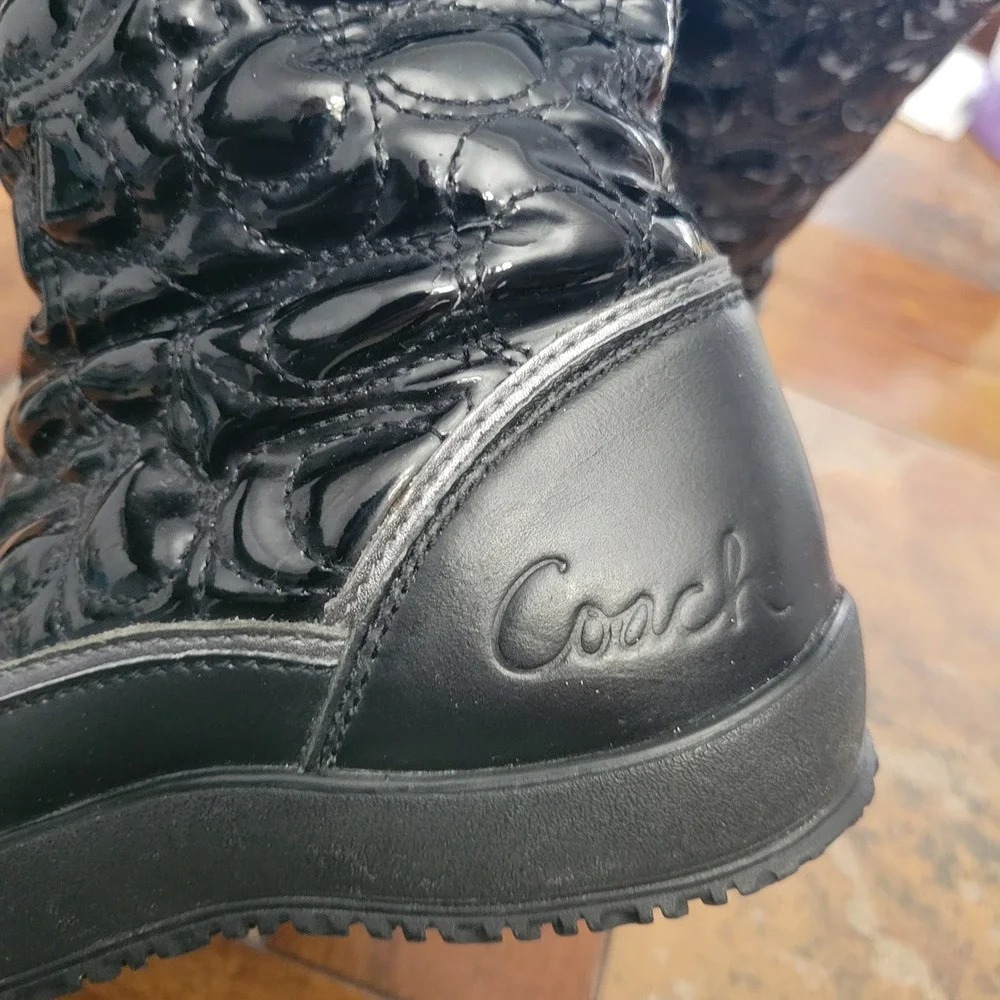 Coach Prisilla Black Quilted Patent Leather Snow Boots Womens 5 Luxury Gorpcore